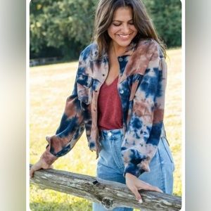 Natural Life Laney Tie Dye Navy Rust Size XS/S Trucker Sweatshirt Jacket…